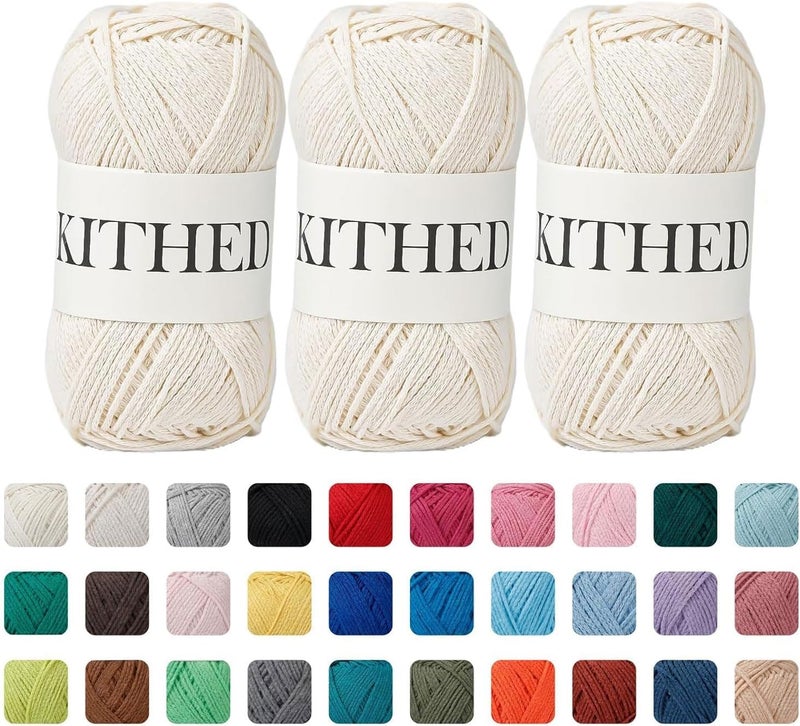KITHED Cotton Yarn，10.5oz，526yard，3 Pack ，Soft Yarn for Crocheting and Knitting (49 Ecru) - Image 1